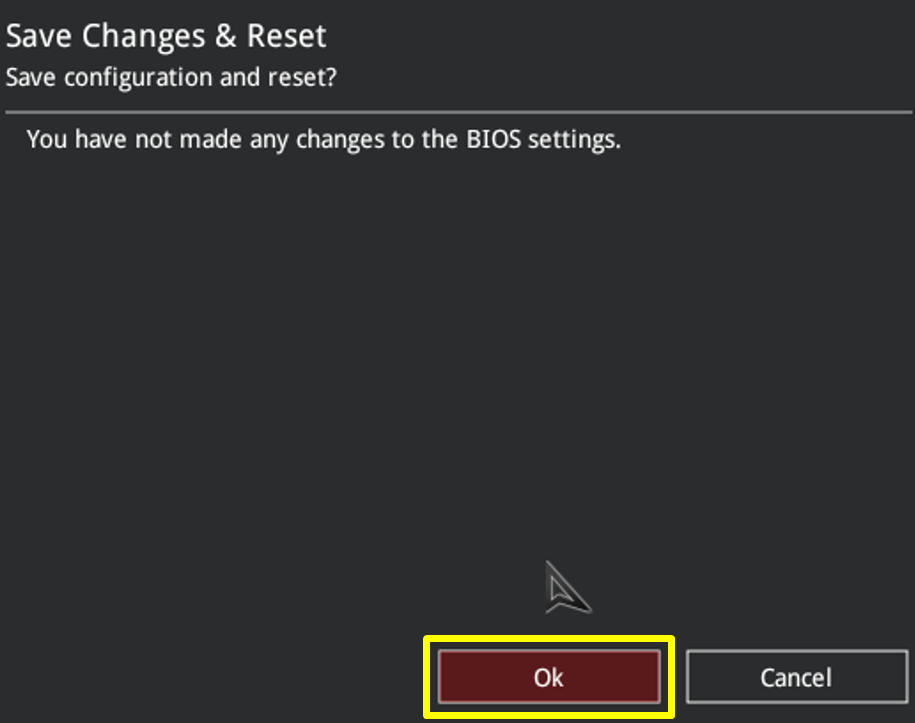 BIOS settings confirmation dialog box.