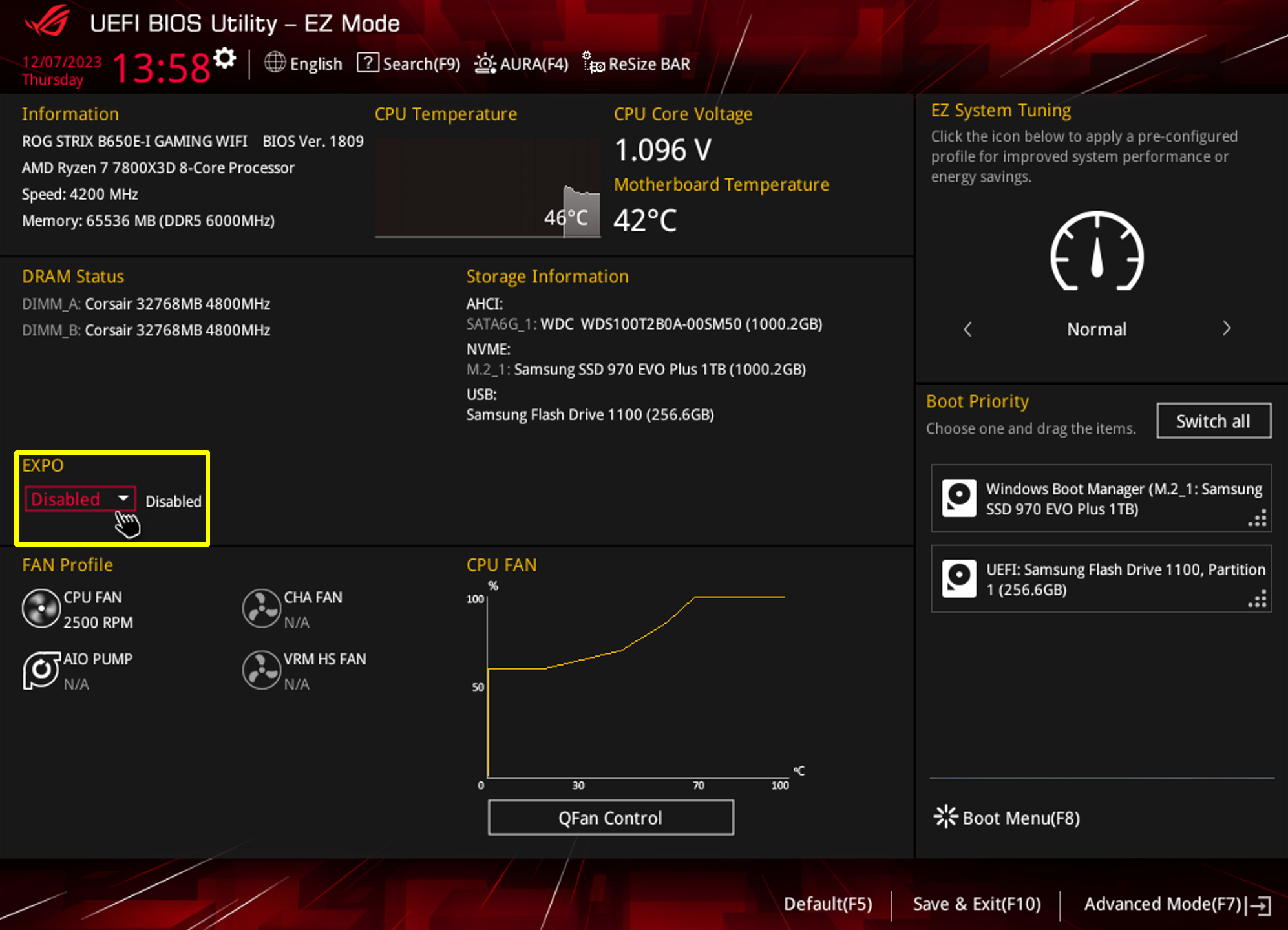 UEFI BIOS settings display with system info.