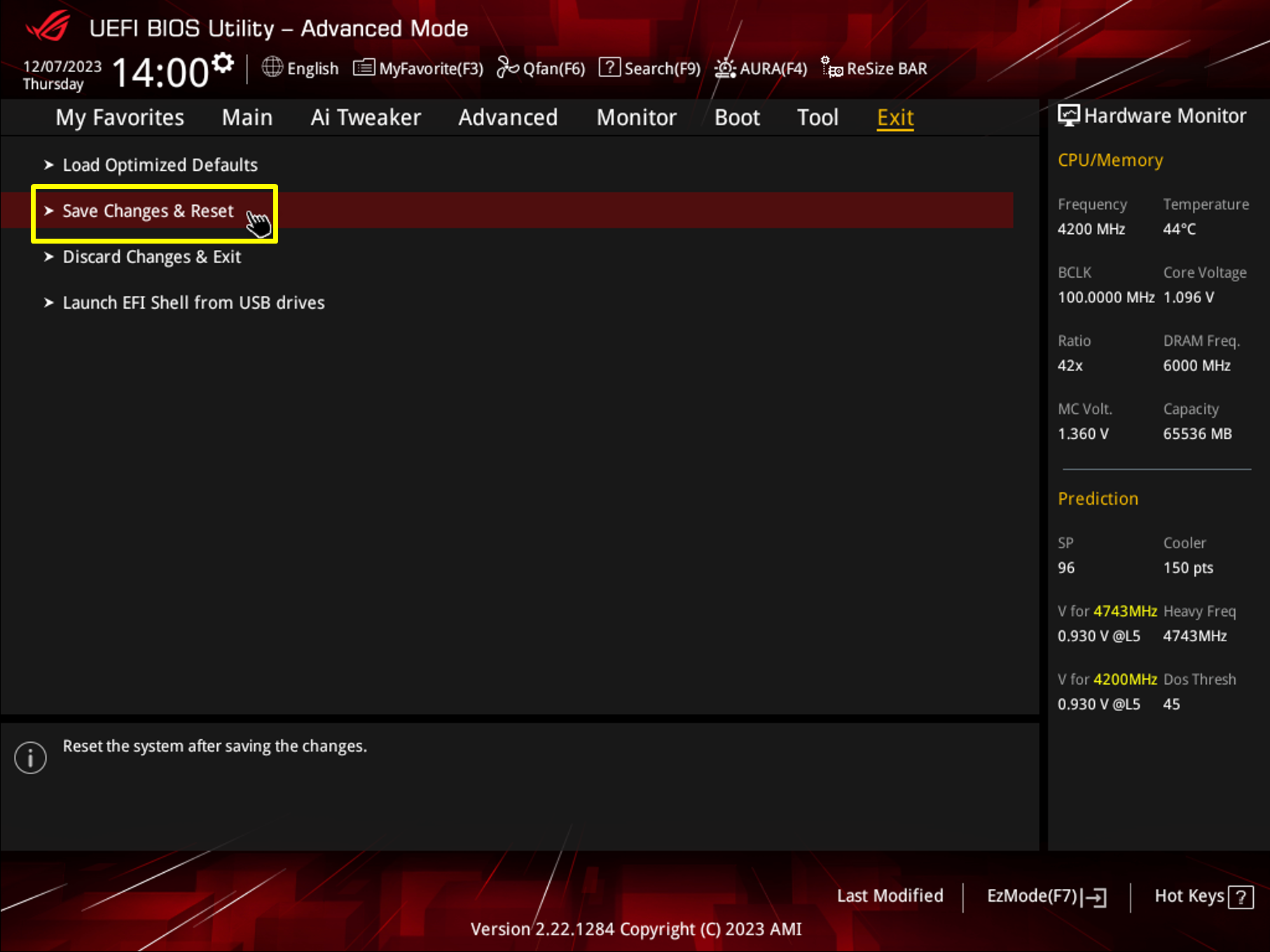 UEFI BIOS settings interface with options displayed.