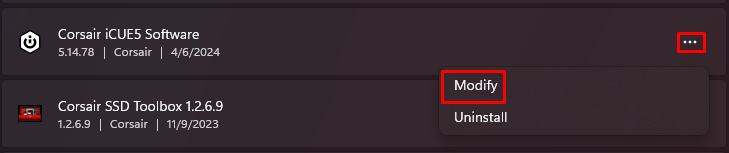 Software management interface with options displayed.