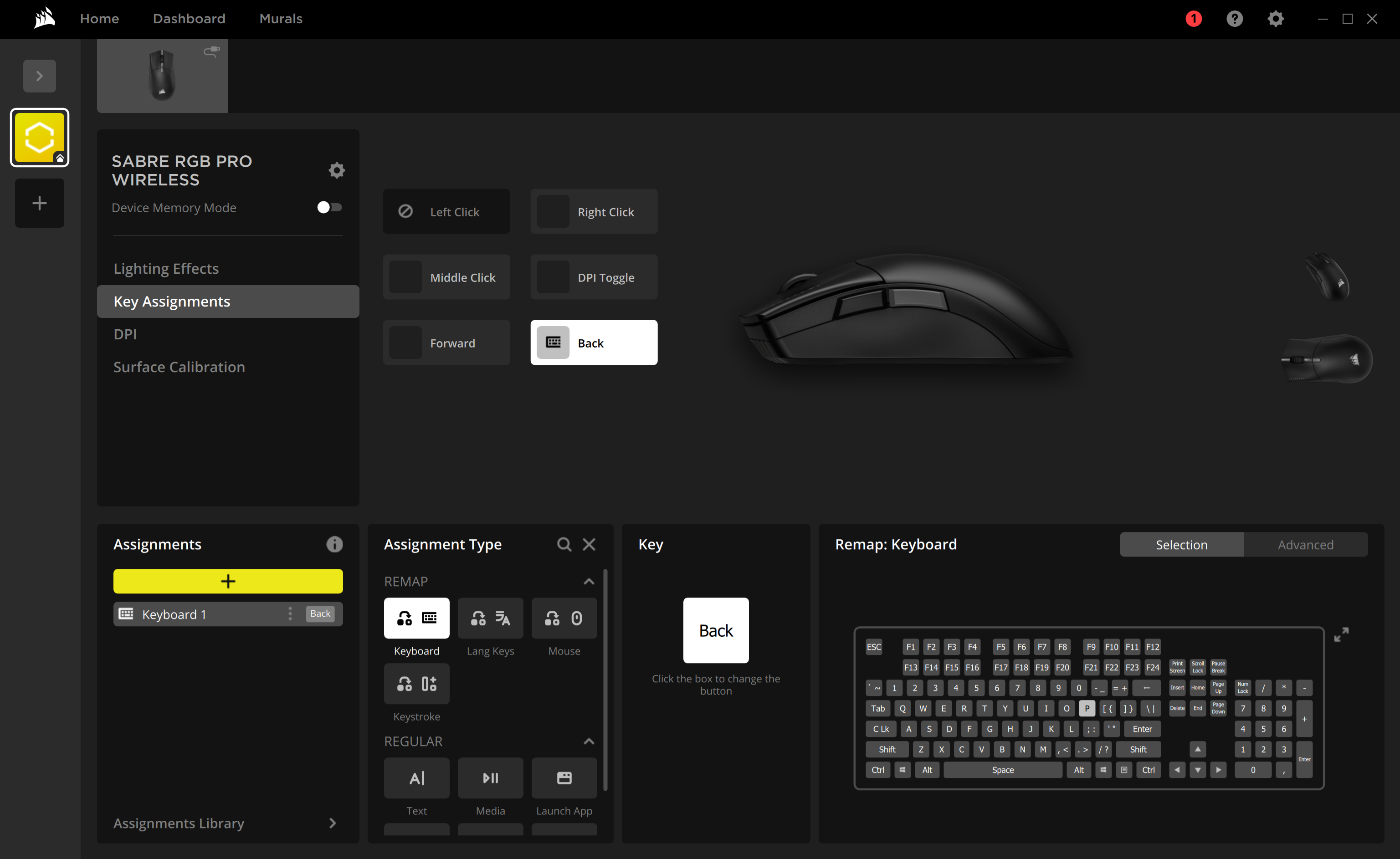 Mouse configuration software interface.
