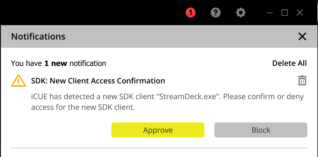 Notification about new SDK client access.