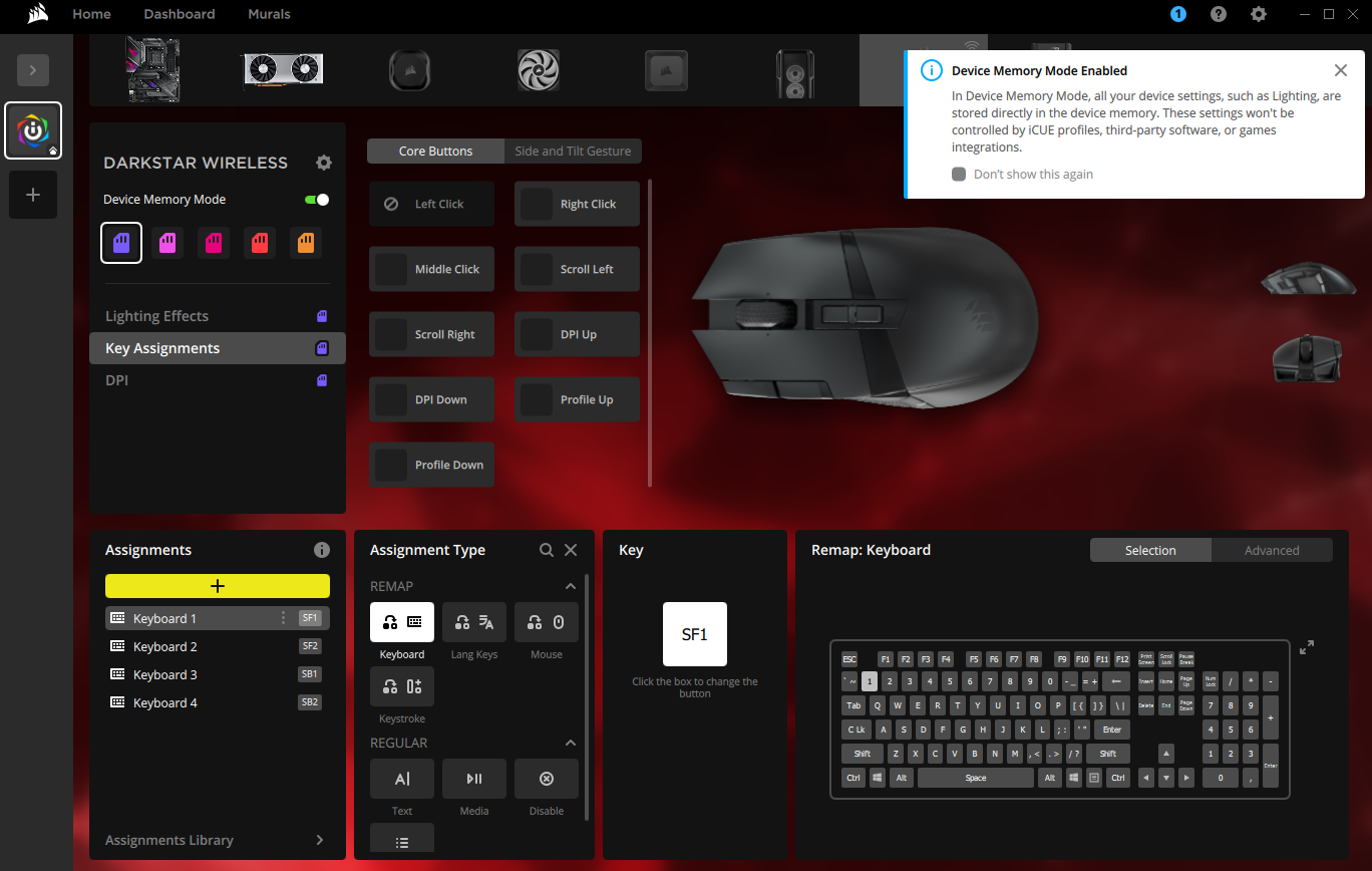 Mouse configuration software interface.