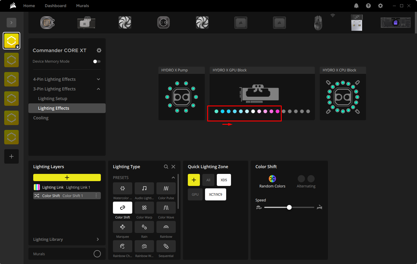 Lighting effects interface for computer components.