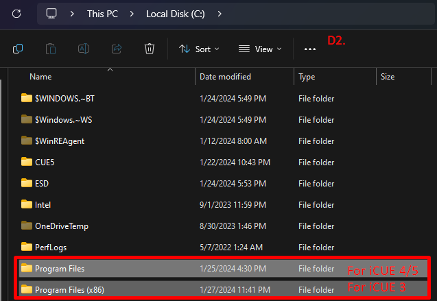 File folders in a computer directory.