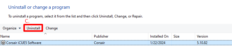 Uninstall program interface with highlighted option.