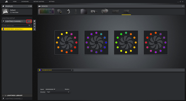 Lighting setup interface with color options.