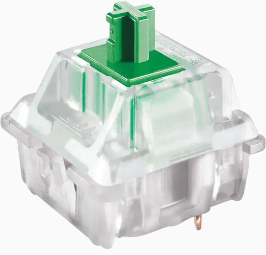 Mechanical keyboard switch with green top.