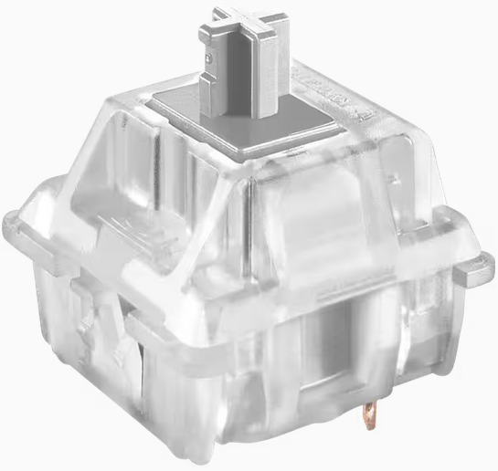 Mechanical keyboard switch in clear housing.