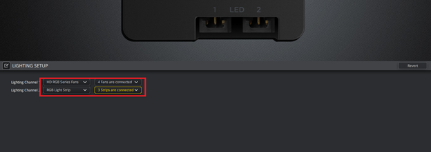 RGB lighting setup interface with connected devices.