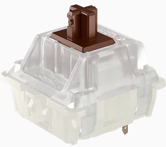Mechanical keyboard switch with a transparent casing.