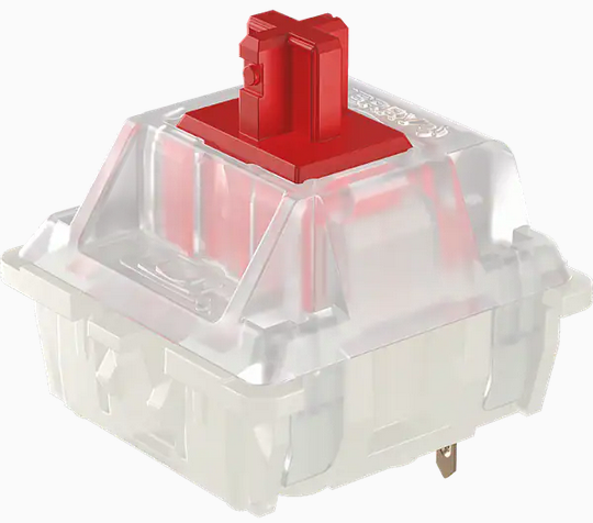 Mechanical keyboard switch with a red top.