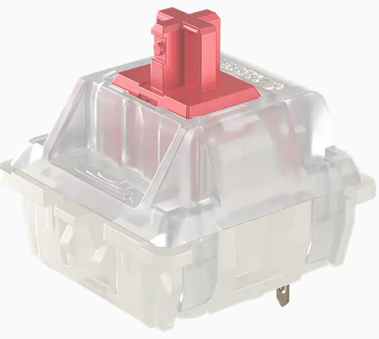 Mechanical keyboard switch with a red top.