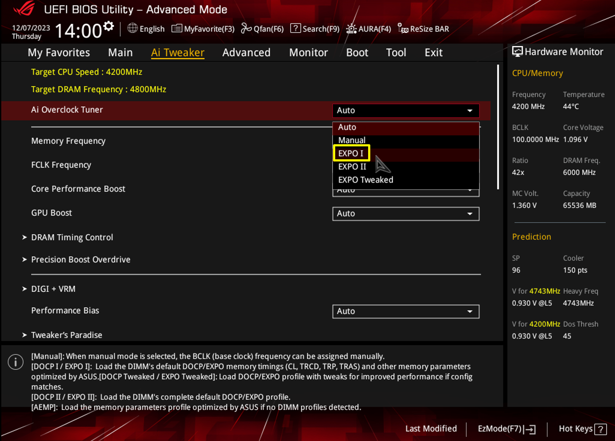 BIOS settings for CPU and DRAM overclocking.