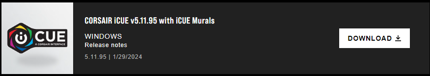 CORSAIR iCUE software download information.