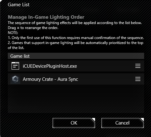In-game lighting order management interface.