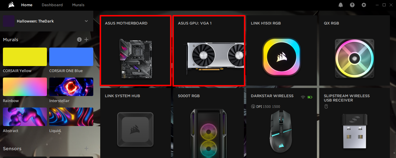 ASUS motherboard and GPU displayed in software.