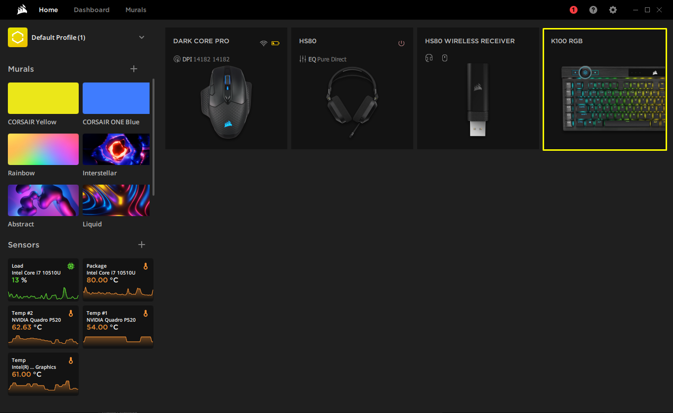 Corsair gaming peripherals and software interface.