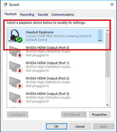 Sound settings window showing audio devices.
