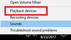 Playback devices option in volume settings menu.