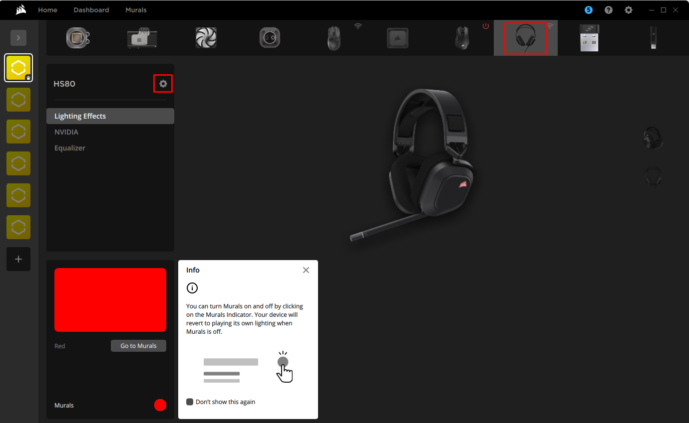 Corsair HS80 gaming headset on a dark background.