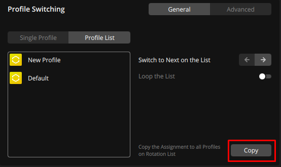 Profile switching settings interface.