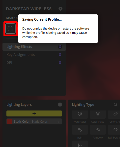 Software interface saving profile settings.