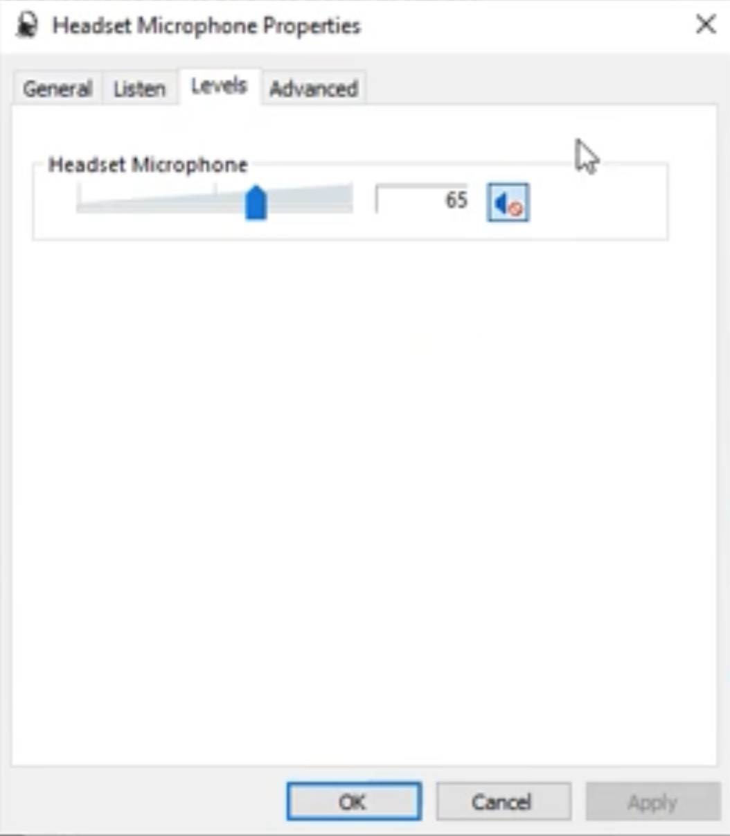 Headset microphone properties window.