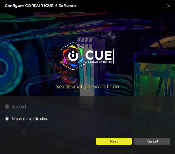 Software configuration screen for CORSAIR iCUE 4.