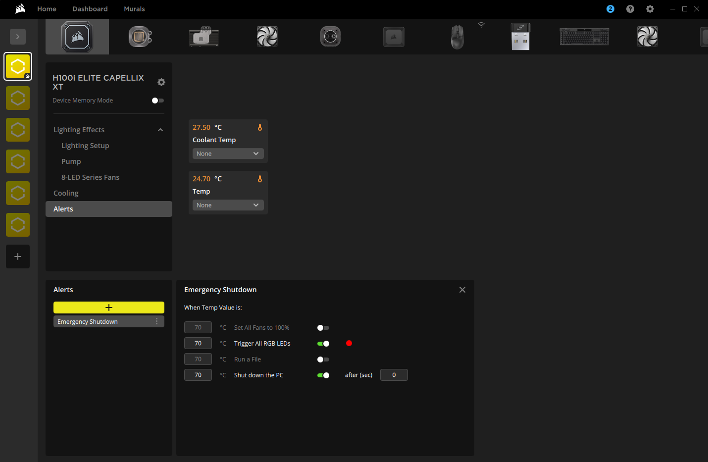 Cooling system interface with temperature settings.