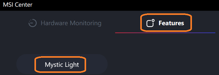 MSI Center interface with features highlighted.