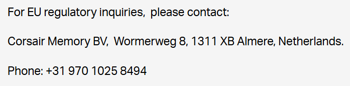 Contact information for Corsair Memory BV.