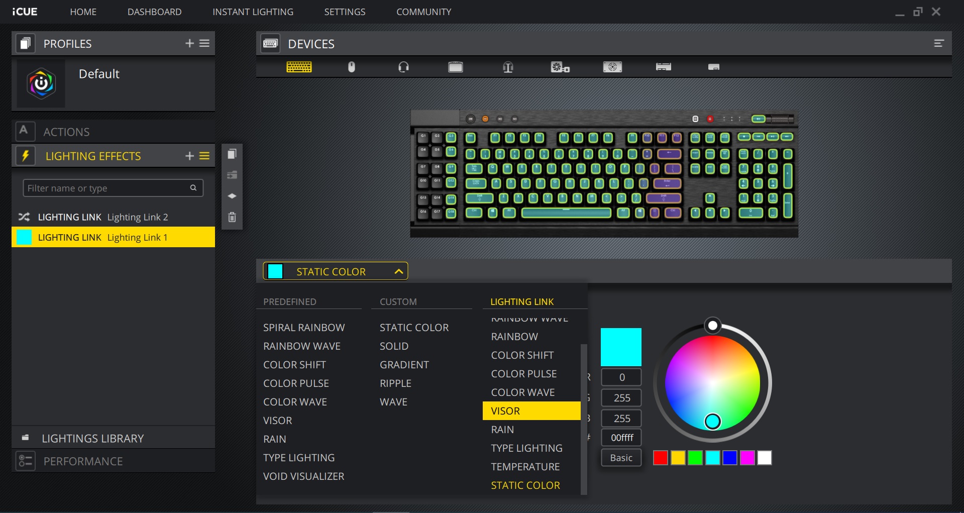 corsair custom keyboard lighting