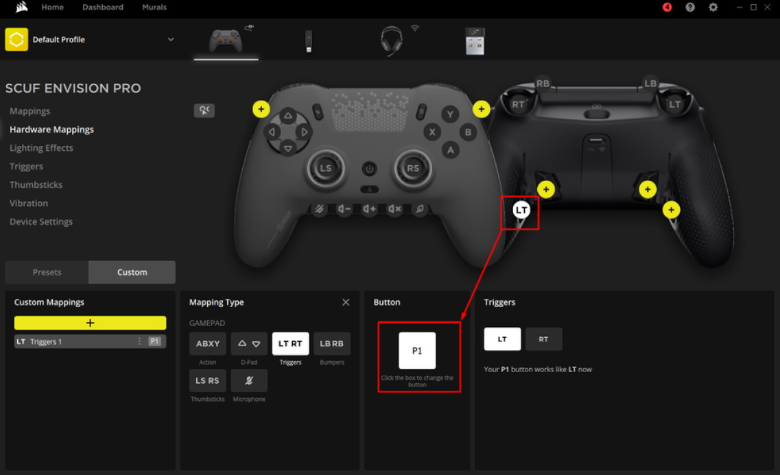 SCUF Envision Pro 컨트롤러 매핑 인터페이스.