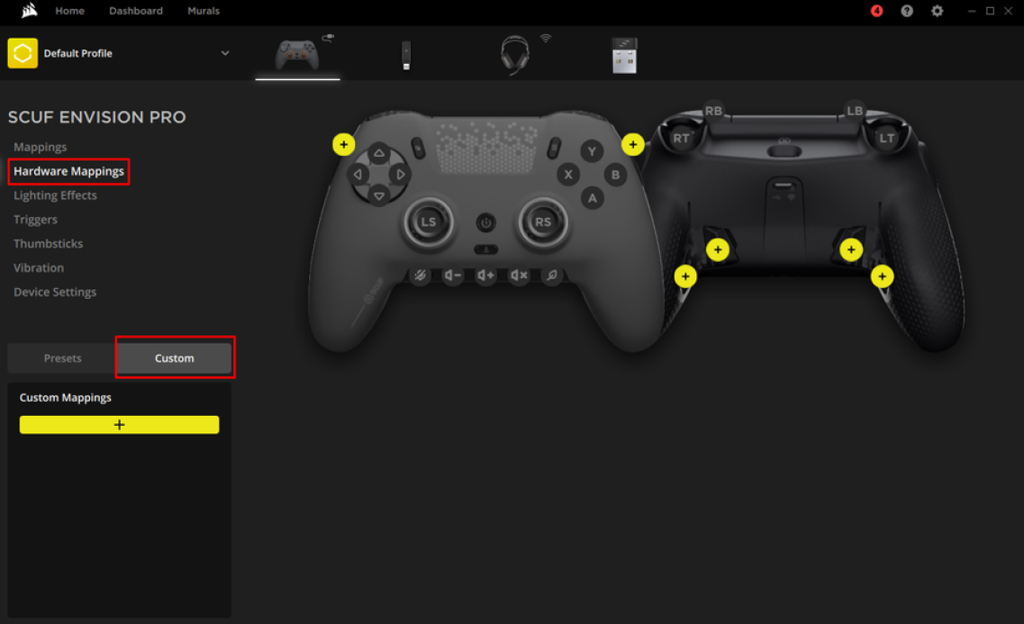SCUF Envision Pro 컨트롤러 설정 인터페이스.