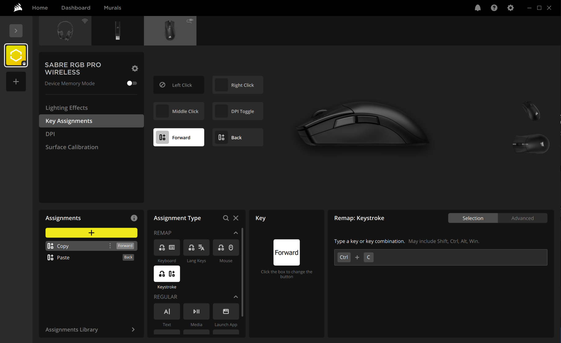 Mouse configuration software interface.