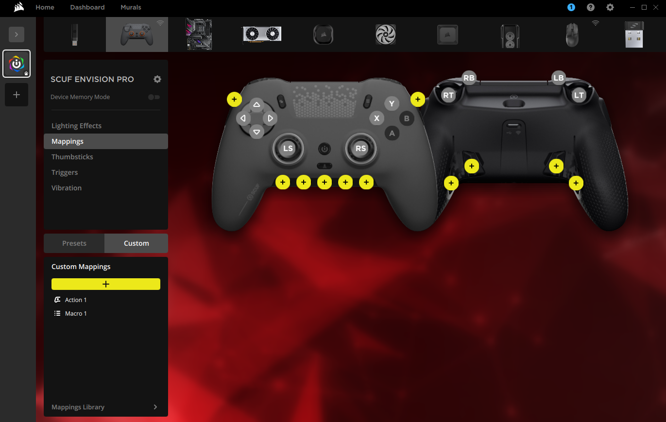 SCUF Envision Pro-kontrollens mappingsgränssnitt.