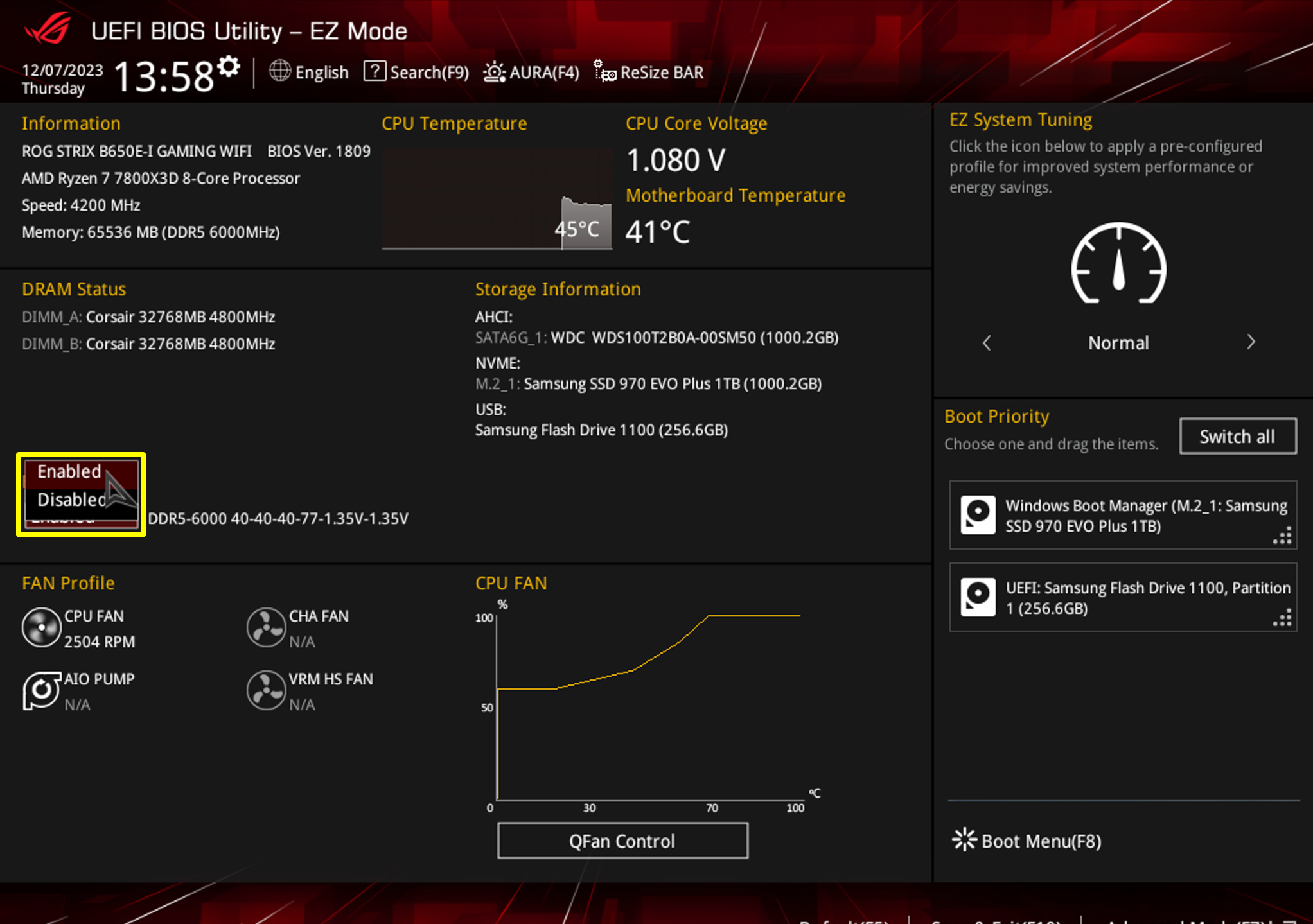 UEFI BIOS-inställningsgränssnitt med systeminformation.
