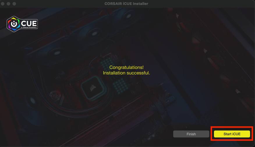 Installationen slutfördes för Corsair iCUE.