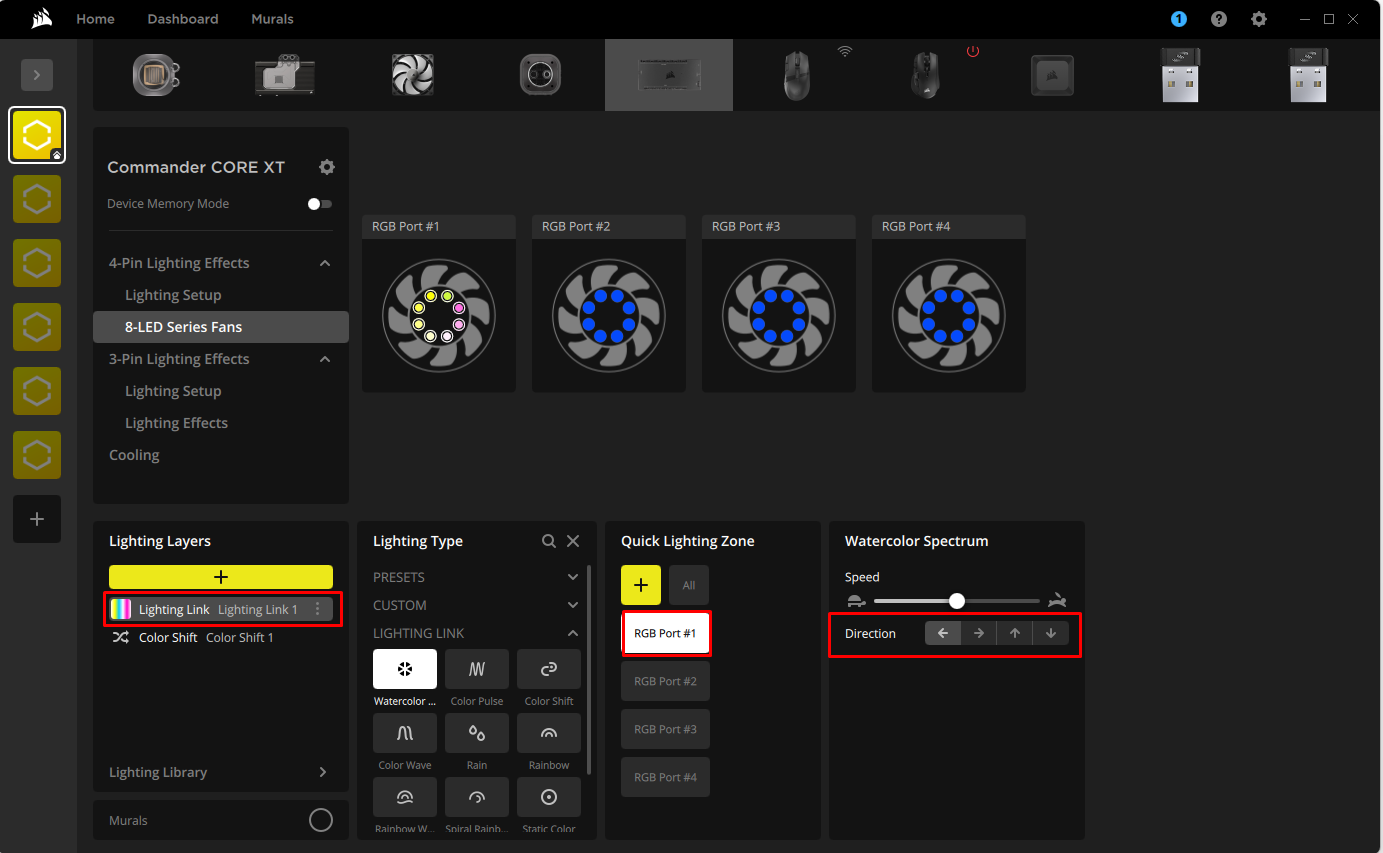 Corsair programvara för RGB-fläktkontroll.