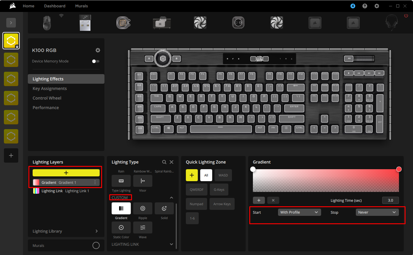 Keyboard lighting settings interface displayed.