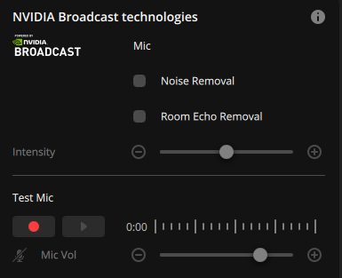 Gränssnitt för NVIDIA Broadcast-ljudinställningar.