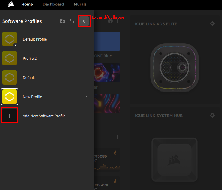 Software profiles interface with options listed.