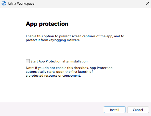 Inställningar för appskydd i Citrix Workspace.
